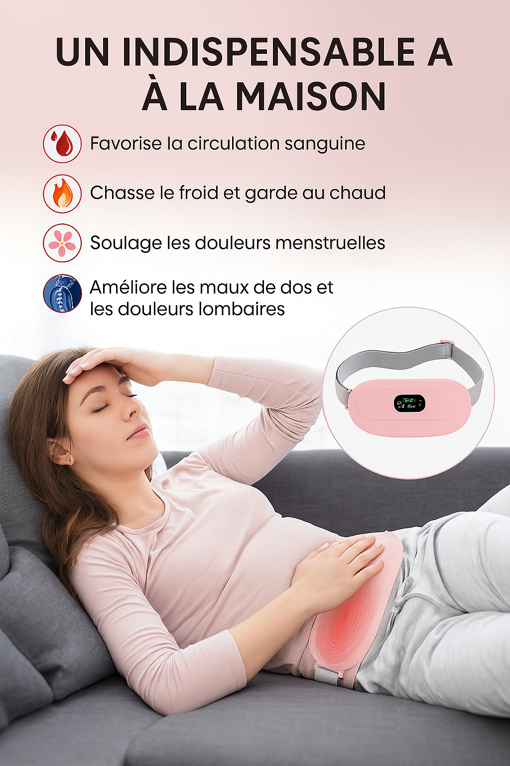 Ceinture Chauffante Menstruelle – Soulagement Instantané - Massage Relaxant