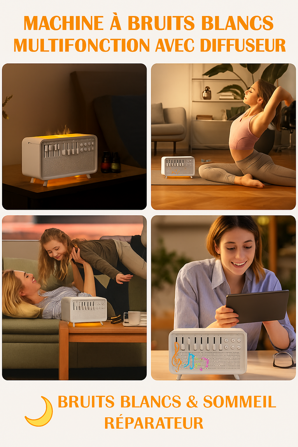 Enceinte Bluetooth HIFI 4-en-1 avec Bruits Blancs - Humidificateur - Veilleuse
