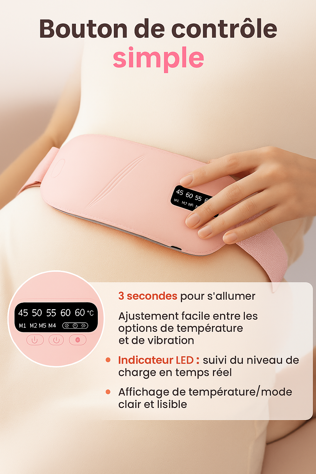 Ceinture Chauffante Menstruelle – Soulagement Instantané - Massage Relaxant