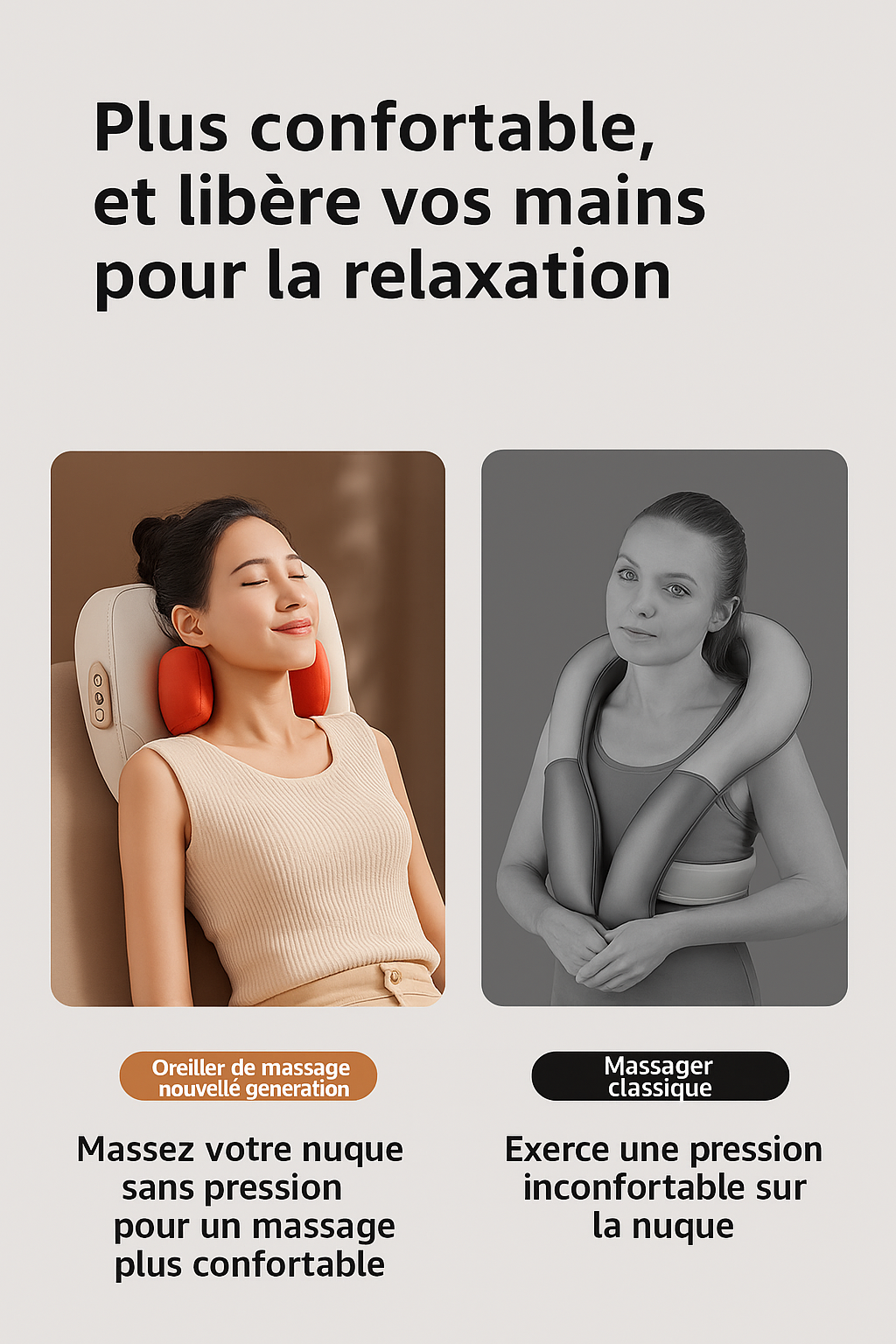 👉 Masseur Cervical Électrique Rechargeable – Shiatsu 3D avec Rouleaux Rotatifs & Chauffage