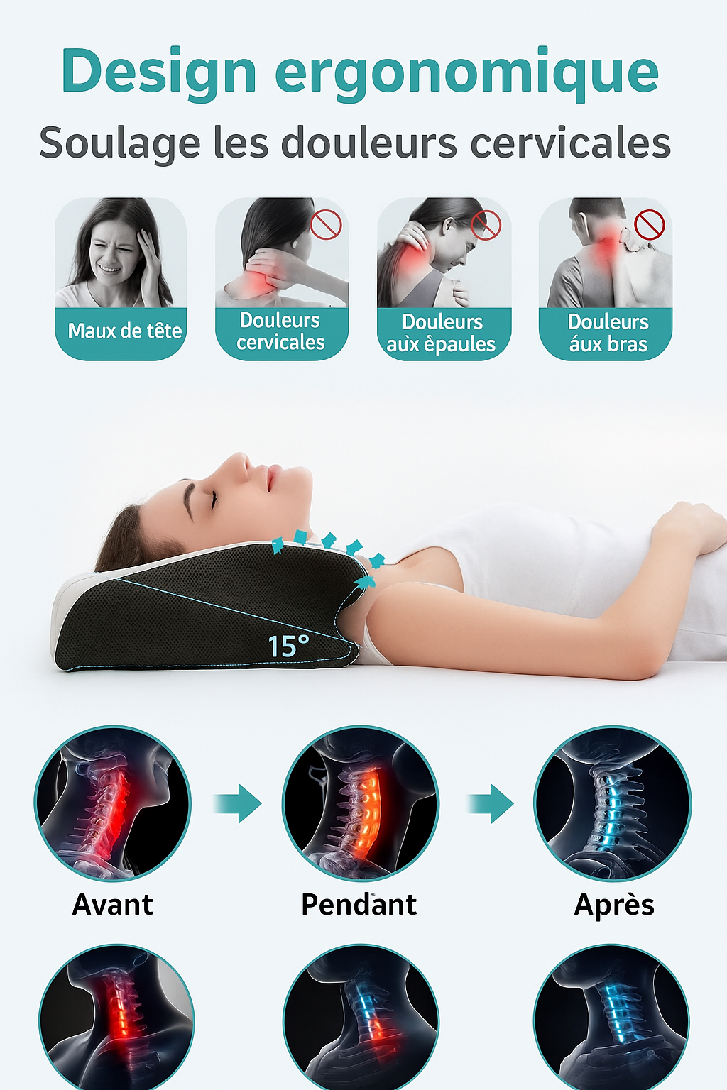Oreiller Orthopédique Cervical Mémoire de Forme – Confort - Sommeil Réparateur