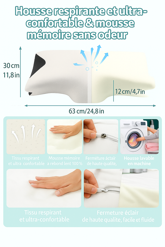 Oreiller Orthopédique Cervical Mémoire de Forme – Confort - Sommeil Réparateur