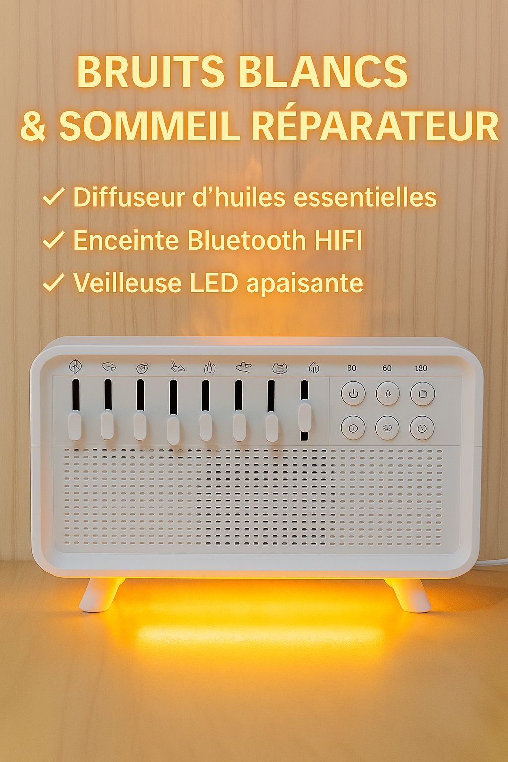 Enceinte Bluetooth HIFI 4-en-1 avec Bruits Blancs - Humidificateur - Veilleuse