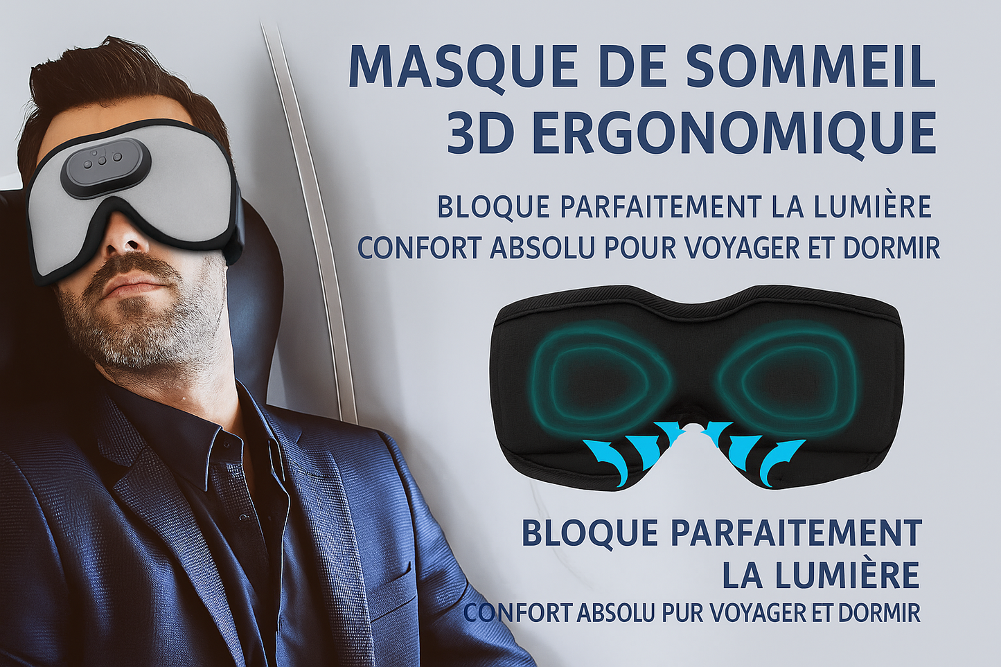 Masque de Sommeil Bluetooth Premium – Casque Audio Intégré 3D avec Réduction de Bruit