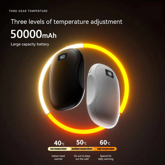 Chauffe-Mains Électrique 2-en-1 – 50 000 mAh, Réglage 3 Niveaux de Température